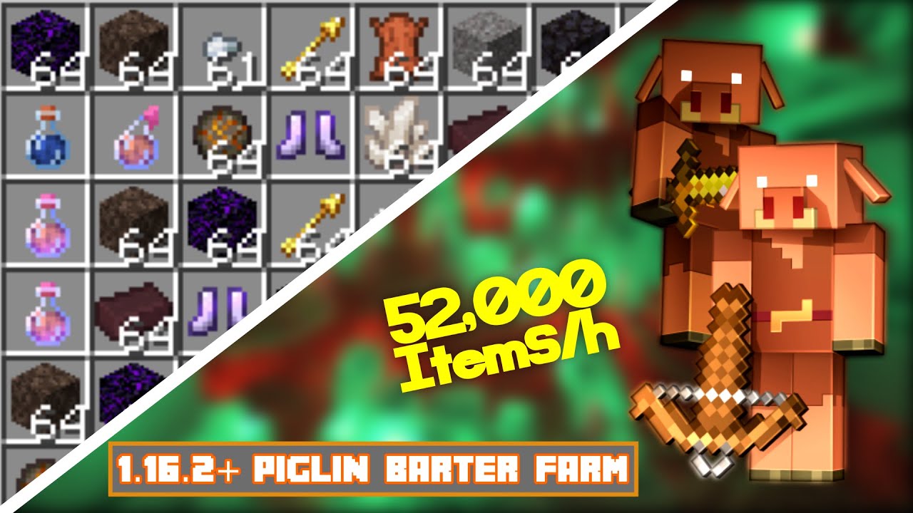 EASY Piglin Barter Farm 52000 Items/h - Fully Automatic + Full Speed