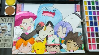 Time-lapse drawing: Pokemon | watercolor art | Team Rocket