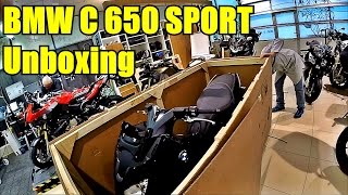 BMW C650Sport Unboxing, walk around, first run. Распаковка и сборка BMW C650 Sport