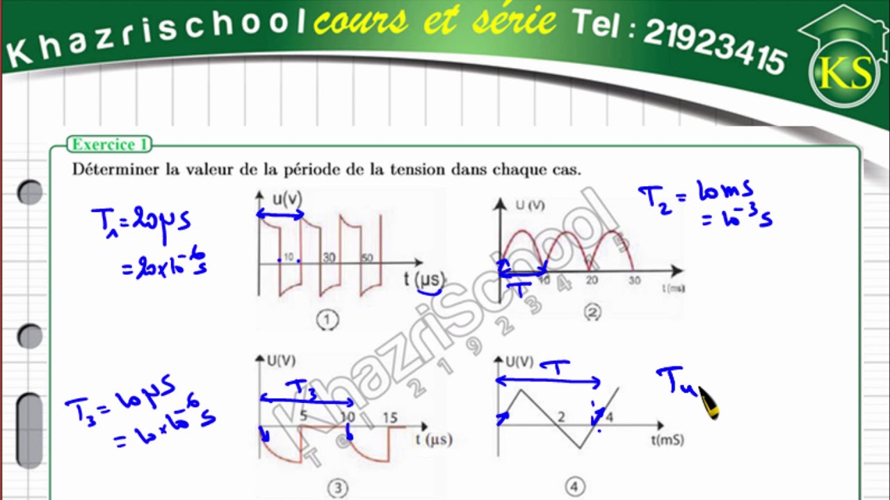 courant alternatif :exercice 1 corrigé 2eme sciences et info