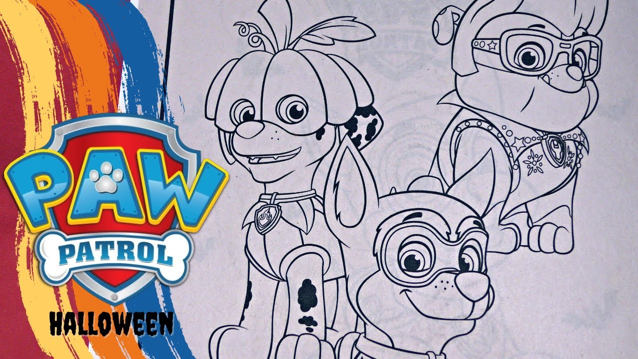 Chase, Marshall & Rubble Coloring Page Paw Patrol Halloween Coloring