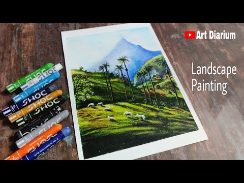 Landscape Painting with Oil Pastel for beginners - Step by Step