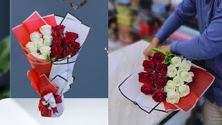 16 Roses arrange flowers Bouquet. Flower Wrapping Techniques || Flower Bouquet Arrangement