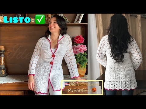 CÁRDIGAN TEJIDO a CROCHET BLAZER, CANESÚ ESPECIAL A GANCHILLO/10 TALLAS PARA DAMA🧶😘