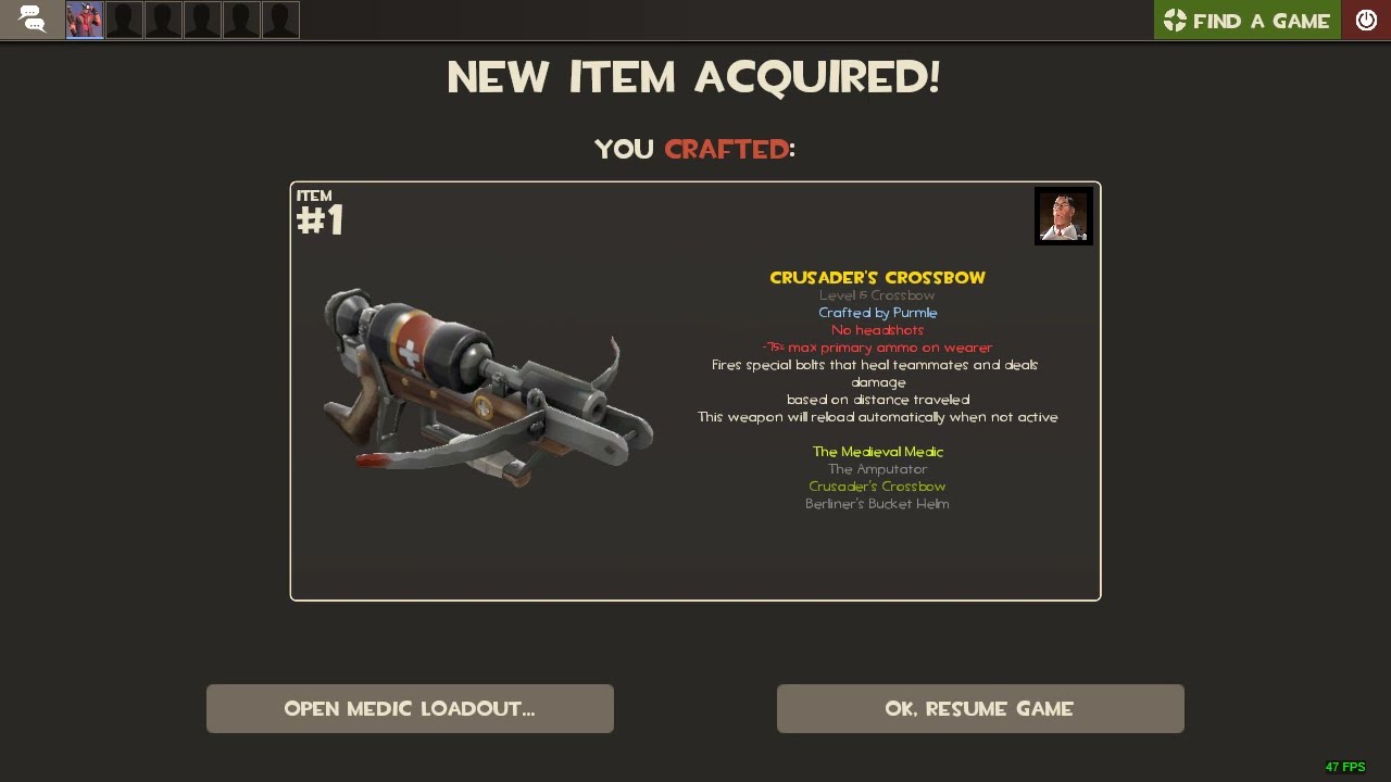 Craft Crusader's Crossbow in Team Fortress 2