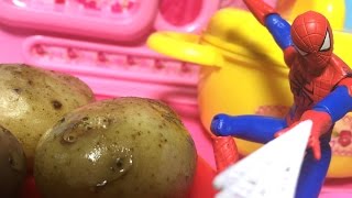 スパイダーマン クッキング！アンパンマン、オレと料理しようぜ！今日はじゃがバター ❤️ Toy Kids トイキッズ animation anpanman Spiderman Cooking