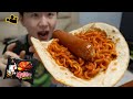   how to eat fire noodlestortilla  sausages eng cinema mukbang donam