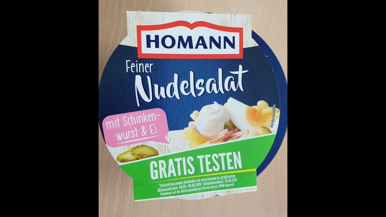 Homann Feiner Nudelsalat mit Schinkenwurst und Ei Produkttest - YouTube