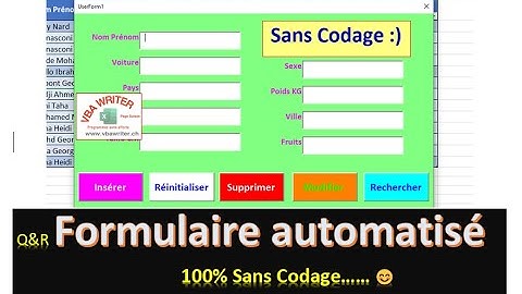 VBA Formulaire Saisie/ Sans Codage/ Insère, Recherche, Supprime, Réiniti, Modifie_32.  VbaWriter.ch