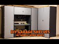 Diy garage shelves with moving workbench  easy diy