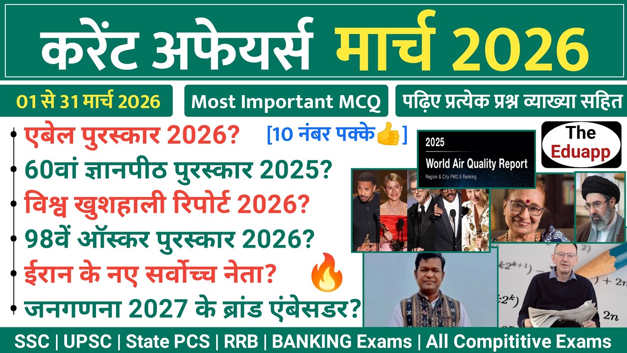 March 2026 Current Affairs | Top MCQ With Explanation | करेंट अफेयर्स ...