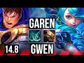 Garen vs gwen top  1312 69 winrate 7 solo kills legendary  kr grandmaster  148