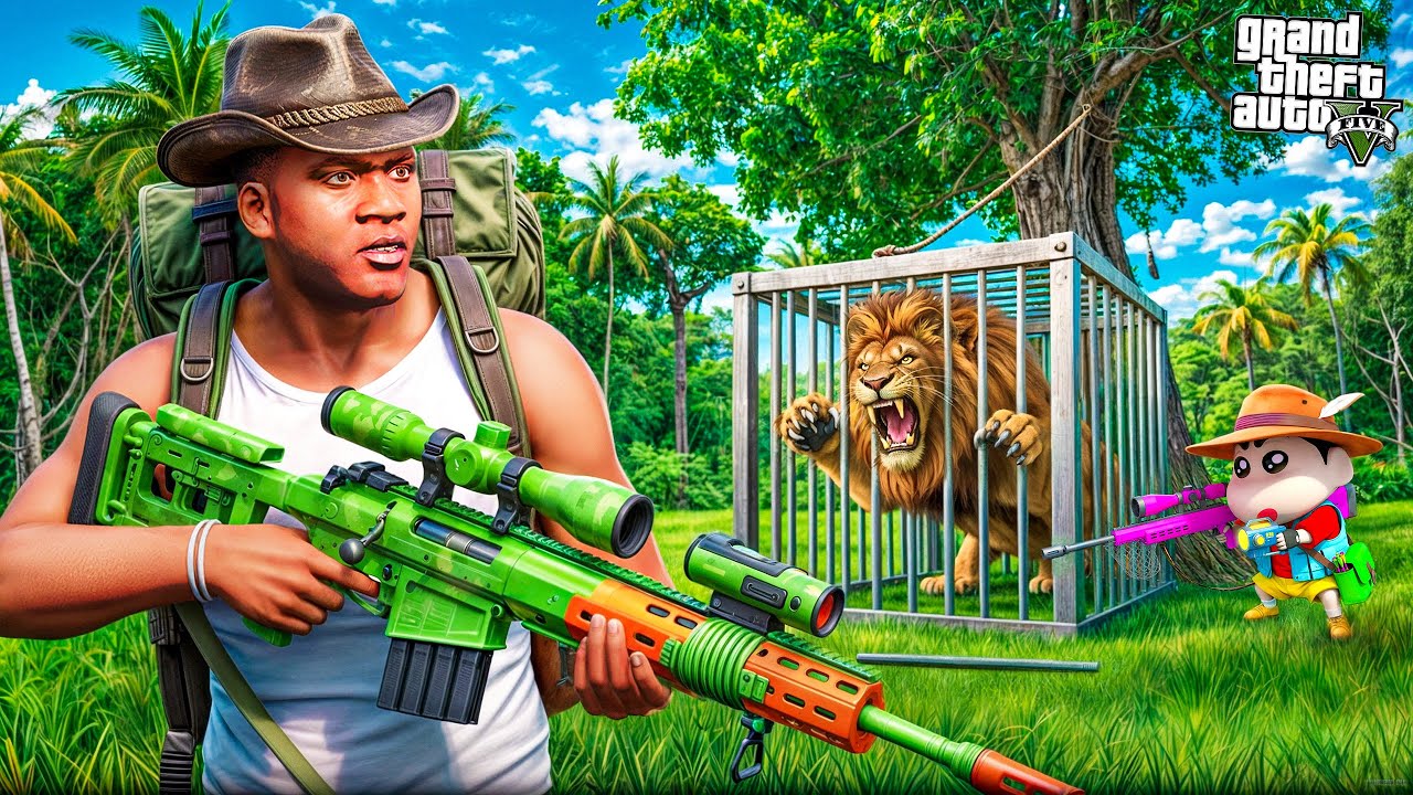 Franklin & Shinchan Go to the Wild Forest to HUNT a LION! 😱🦁 | GTA 5 Malayalam