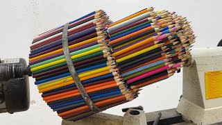 Amazing Woodturning Crazy - A Quirky Design Specially Bonded From Pencils Colored On Lathe