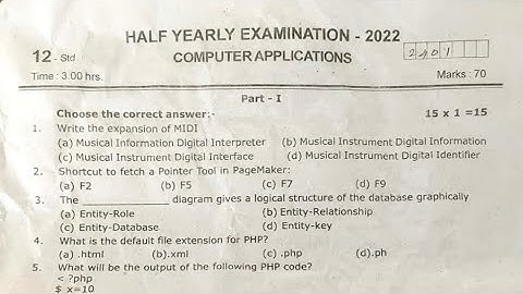 12th std computer application half yearly exam question paper 2022