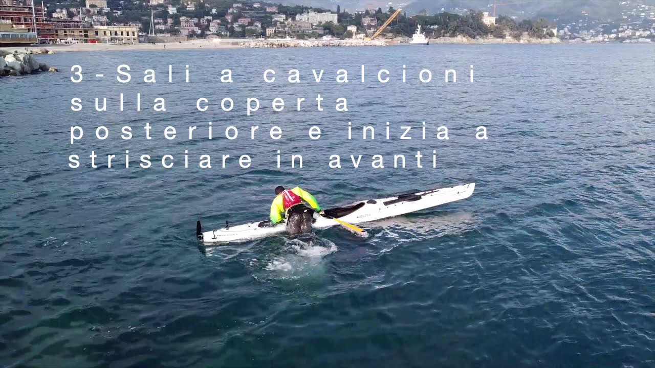 Auto salvataggio in kayak da mare, sea kayak scramble self rescue, cowboy