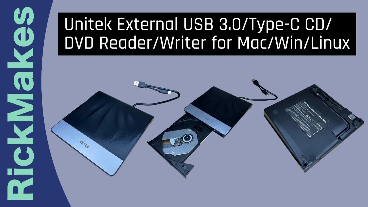 Unitek External USB 3.0/Type-C CD/DVD Reader/Writer for Mac/Win