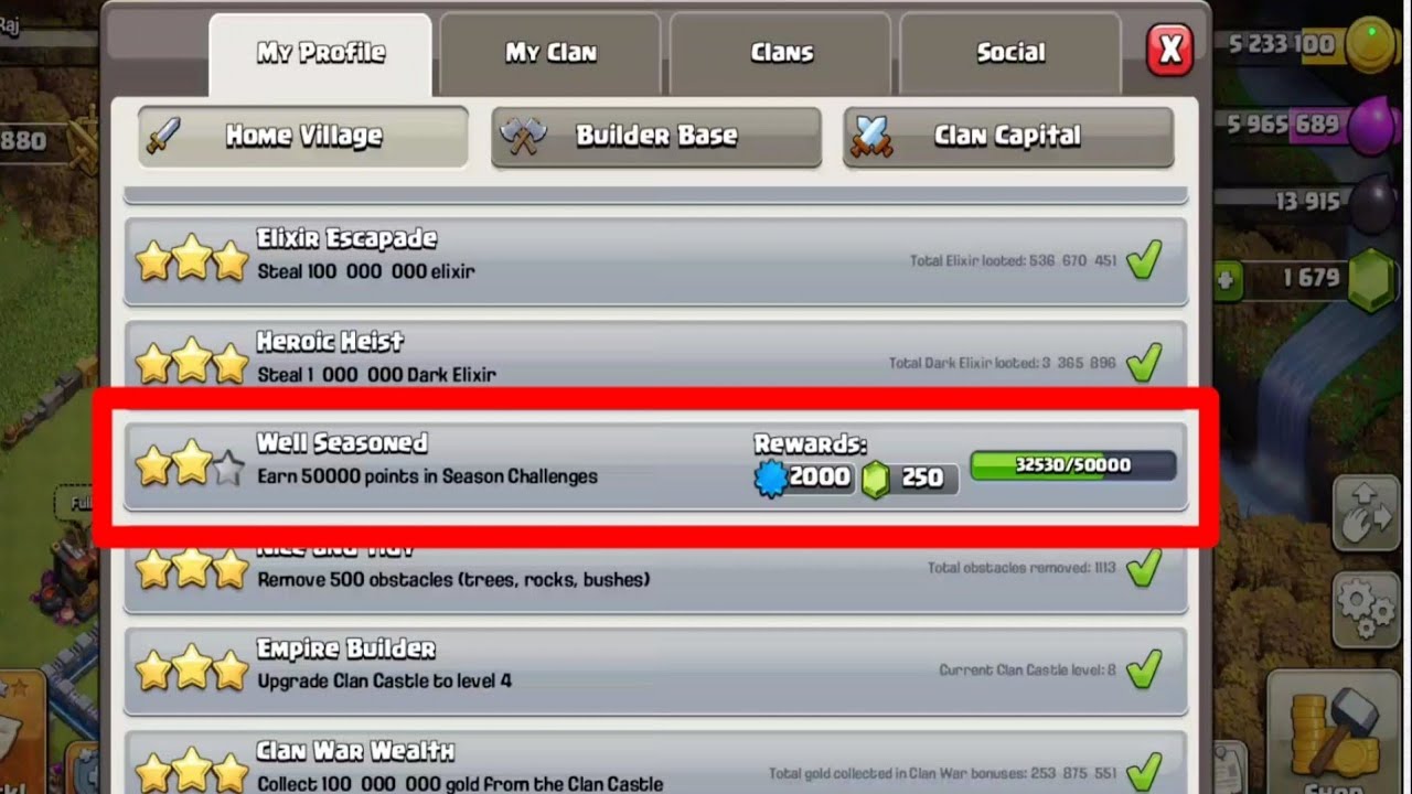 Earn 50000 points in season Challenges Clash of clans missions