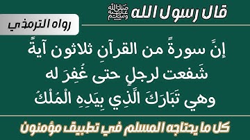 قال ﷺ: إن سورة من القرآن ثلاثون آية شفعت لرجل حتى غفر له وهي تبارك الذي بيده الملك