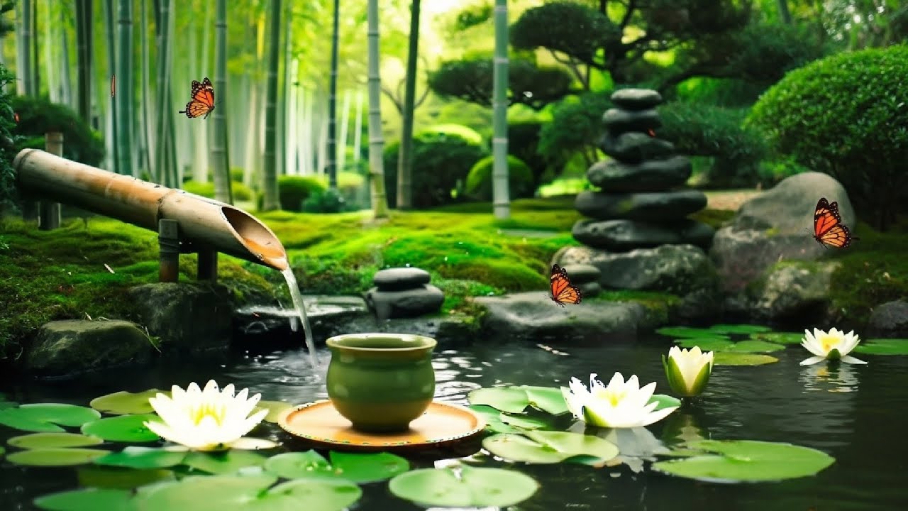 Tranquil Japanese Garden Ambience • Water Lilies & Bamboo Fountain Relaxation