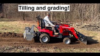 Subcompact Tractor Tilling and Leveling Ground