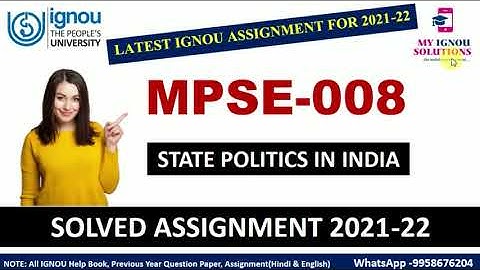 MPSE 008 Solved Assignment 2021-22 | STATE POLITICS IN INDIA | IGNOU Solved Assignment