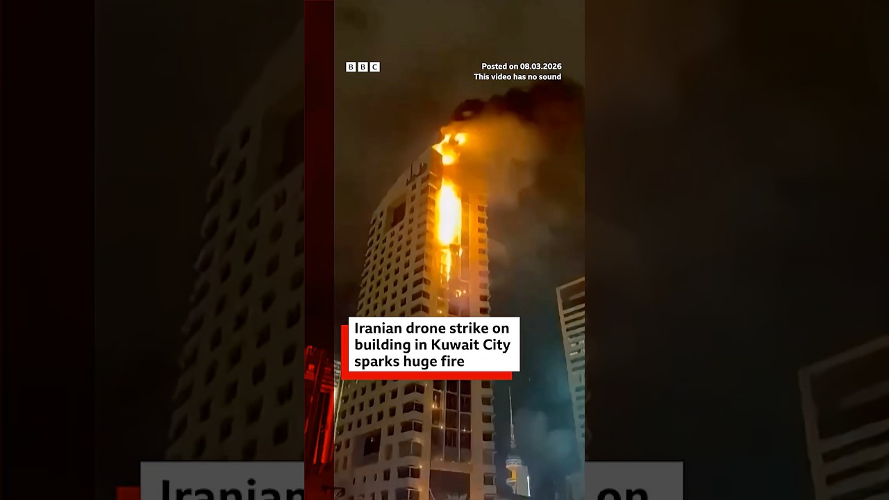 Iranian drone strike on building in Kuwait City sparks huge fire. #Kuwait #BBCNews