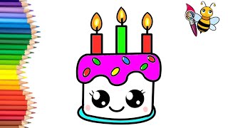 Cute Cake Drawing, Painting And Coloring For Kids How To Draw Cake Easily