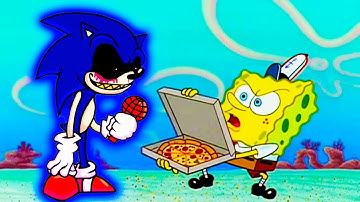 Sonic exe trying to get a pizza from Spongebob