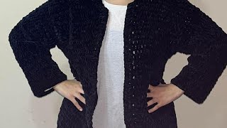 جاكيت كروشيه حريمى بخيط القطيفة /سوارية بغرزة سهلة الجزء الأول || Crochet jacket for evening part1