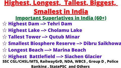 Superlatives of India | Highest,  Longest, Tallest, Smallest of India | Static Gk 2022 | TOTAN SID |