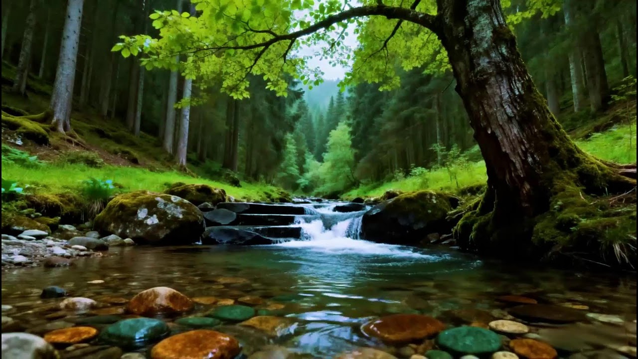 Forest Ambience Birds Singing & Beautiful Stream Sounds for Peaceful Sleep,Deep Rest,Study,Medicine
