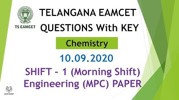 TS EAMCET Question paper Chemistry 10.09.2020 Shift 1 paper with key #TSEamcet