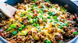 This delicious one pot cheesy taco skillet is low carb, packed with
hidden veggies, and always a huge hit our family!