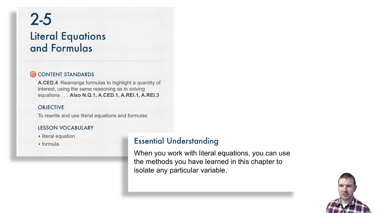 Algebra 1 2 5 Literal Equations And Formulas Introduction And Solve It Algebra 1 2 5 Literal Equations And Formulas Introduction And Solve It