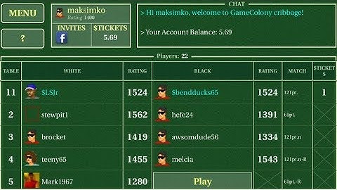 Cribbage Live games and tournaments