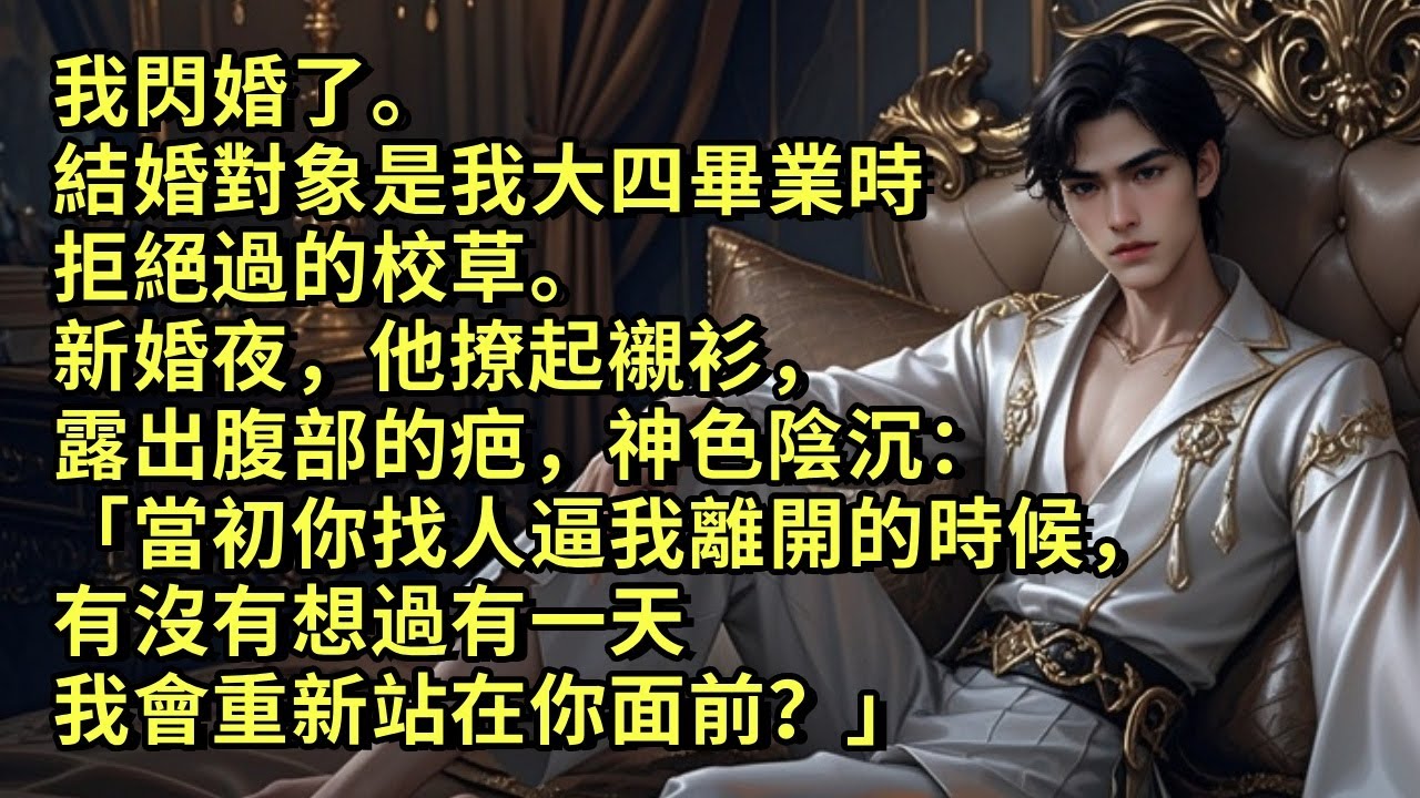 我閃婚了。結婚對象是我大四畢業時拒絕過的校草。新婚夜，他撩起襯衫，露出腹部的疤，神色陰沉：「當初你找人逼我離開的時候，有沒有想過有一天我會重新站在你面前？」#小说 #故事 #爱情