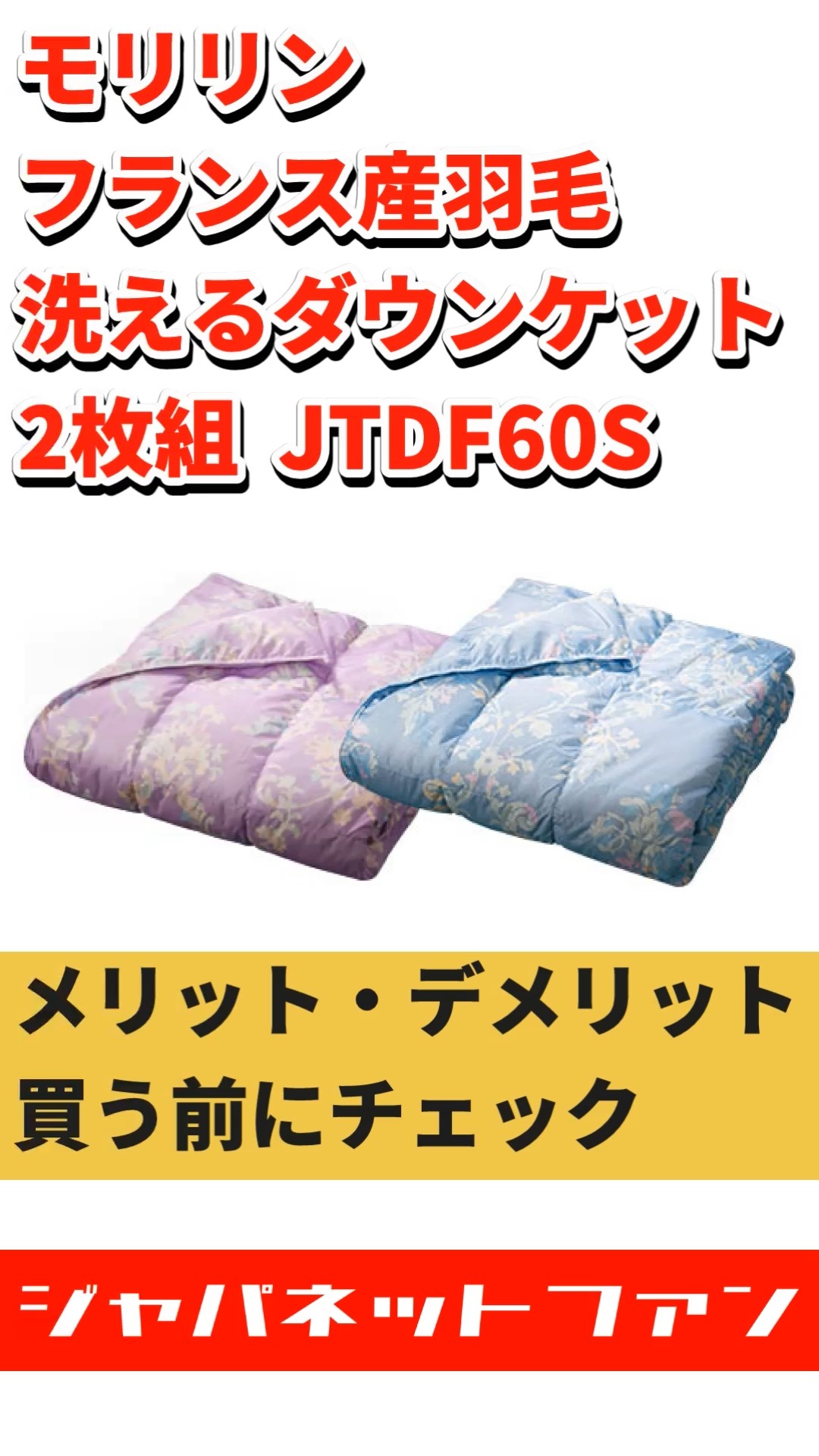 モリリン ダウンケットS 2枚組 JTDF60S モリリン フランス産羽毛 洗えるダウンケット 2枚組 JTDF60Sの