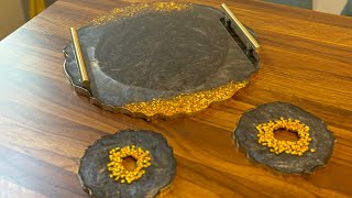 Black and Gold Serving Tray with Matching Coasters Pt. 2–Epoxy Resin