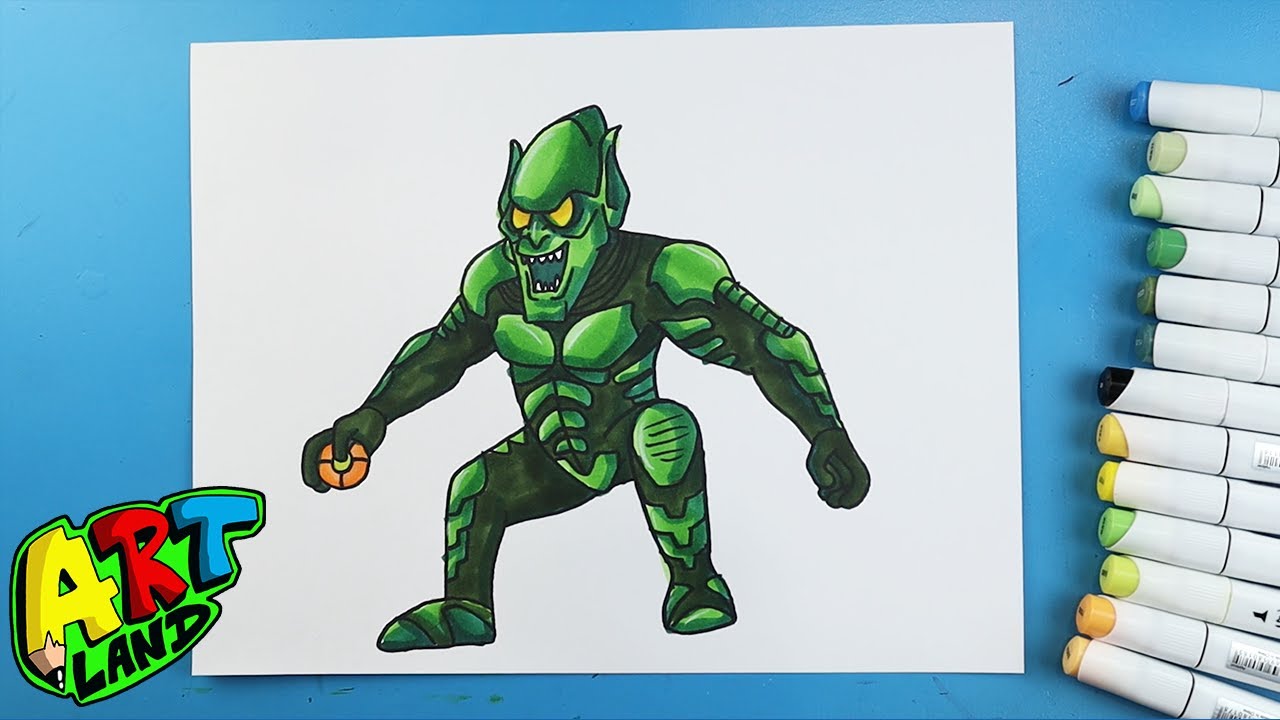 Pencil sketch of a green goblin in heavy metal style on Craiyon