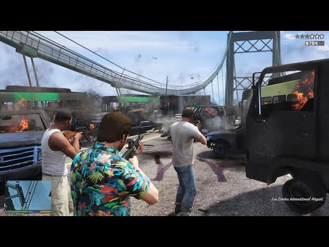 GTA 5 - Michael, Franklin & Trevor's Epic Bridge Battle + Ten Star Escape