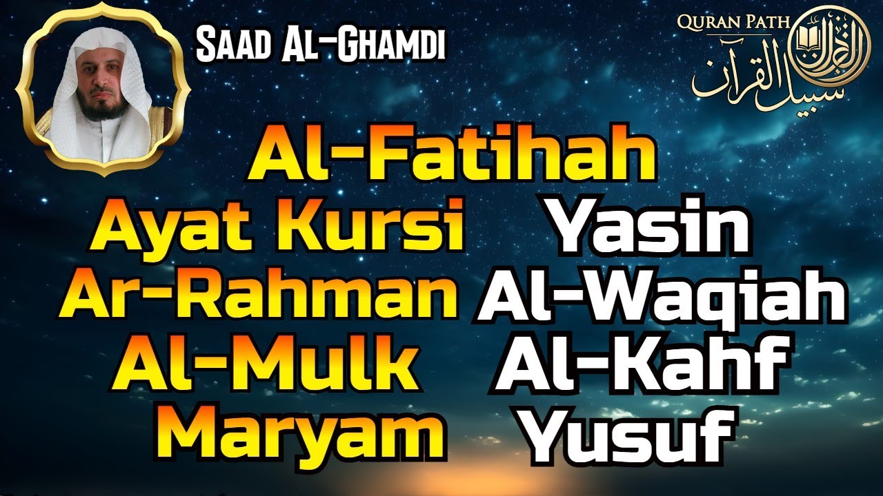 Al Fatihah, Ayat Kursi, Yasin, Ar Rahman, Al Waqiah, Al Mulk, Kahf, Beautiful Quran For Deep Sleep