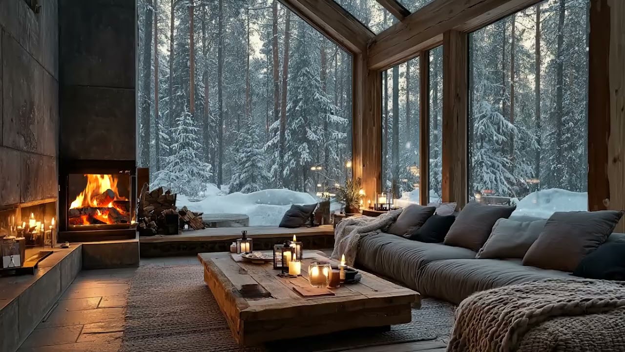 ❄️ Snow Covered Cabin in Silent Forest | Soft Fireplace Glow & Peaceful Winter Night