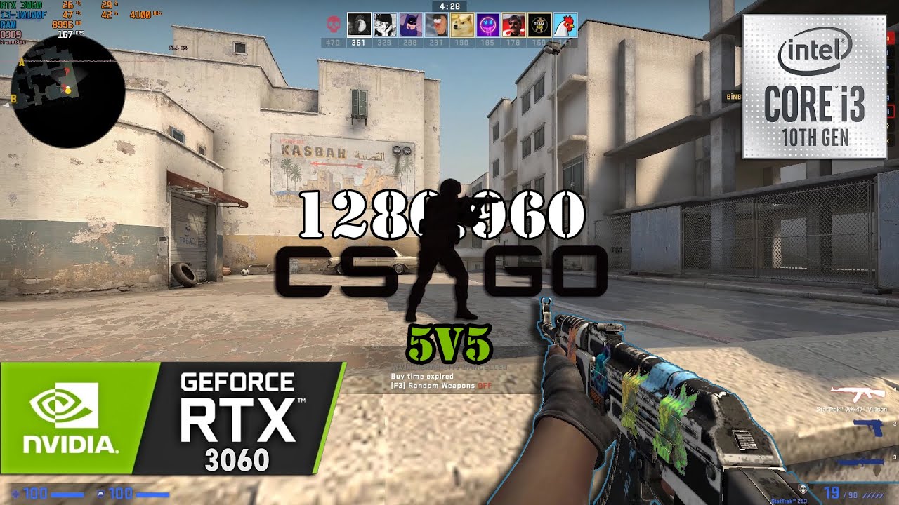 [CS:GO 5v5 1280:960] RTX 3060 + i3-10100F - YouTube