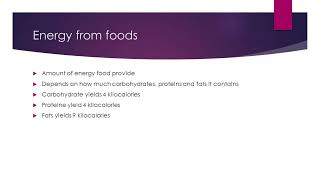Energy Yielding Nutrients