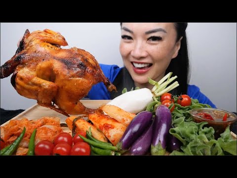 ROTISSERIE CHICKEN + KIMCHI + CRYSTAL ICE PLANT (ASMR EATING SOUNDS) LIGHT WHISPERS | SAS-ASMR
