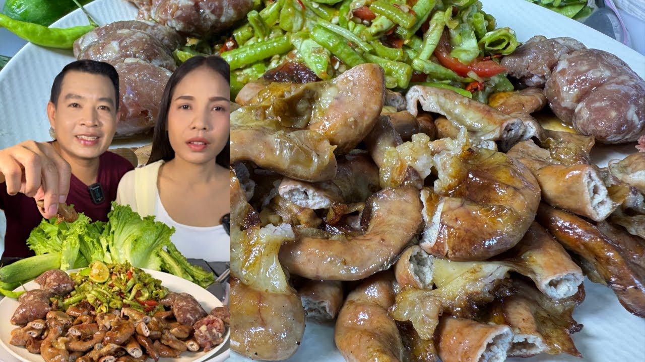 ย่างไส้ ตำบักถั่ว ส้มเนื้อ ยามเที่ยงฝนตกรินกินในบ้าน แซ่บคัก