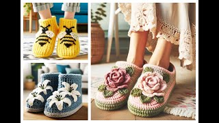 Nice indoor slippers knitted with wool (share ideas)#crochet #knitting #design #slippers