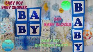 DIY - birthday backdrop / decor baby boy baby shower (part 4) / baby blocks decor