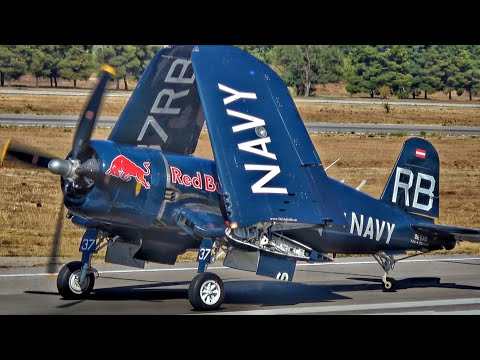 Red Bull F4U Corsair | Aerobatic Display Flight, Takeoff & Landing | Close Taxi | AFW Airshow